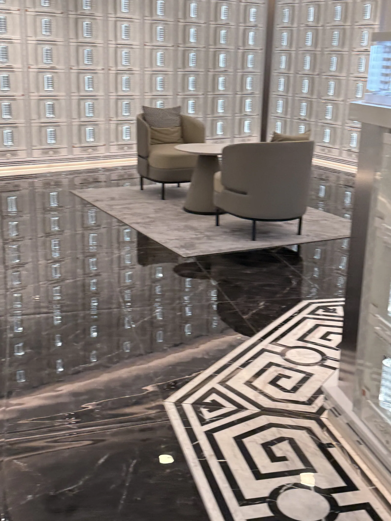 A quiet seating area for families within a columbarium hall